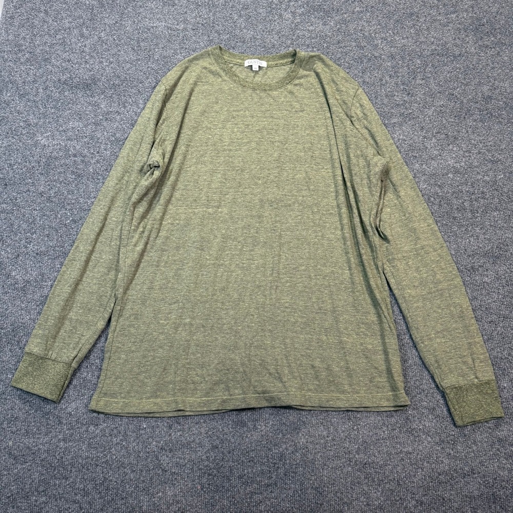 Gustin Mens Size XXL Long Sleeve Crewneck Tee Heather Olive Green Made in USA